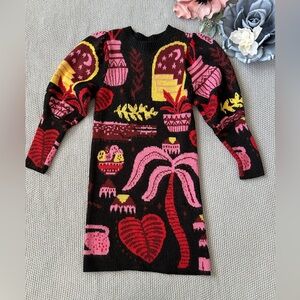 Farm Rio Black Tropical Magic Sweater Dress XS